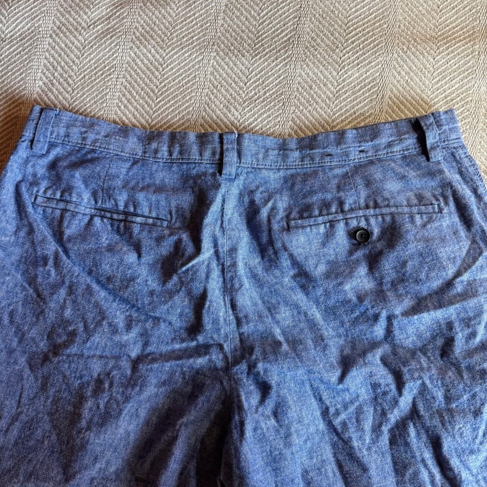 Banana Republic Aiden Shorts Mens 36 Blue Linen Cotton Blend Chambray Flat Front - Picture 5 of 10